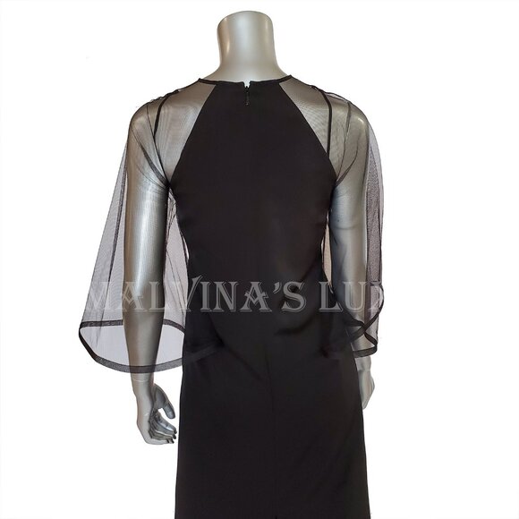 GUCCI DRESS BLACK VISCOSE SILK FAILLE MESH DETACHABLE SLIP sz IT 40 US 4 - Picture 9 of 15